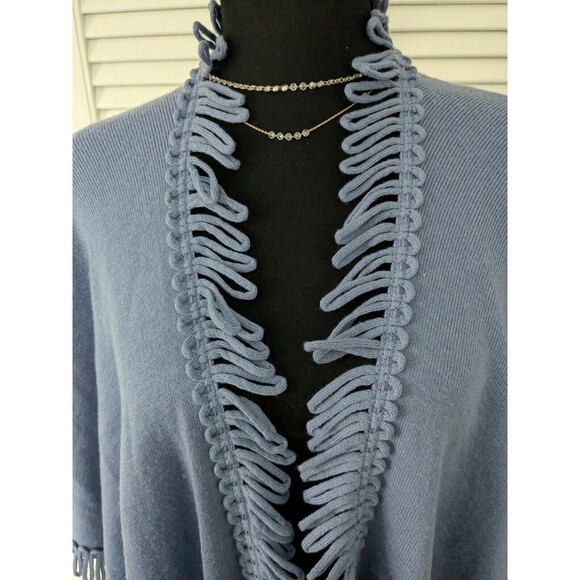 Coldwater Creek Women's One Sz Ruana Fringe Knit Wrap Shawl Cape Periwinkle Boho - Picture 2 of 9